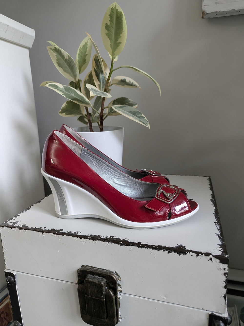 Nero Giardini Peep-Toe Wedge Pumps with Buckle Detail